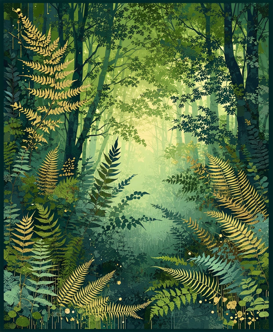 Enchanted Forest Fern Pattern Rug