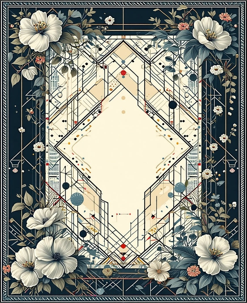 Art Deco Floral Geometric Pattern Rug