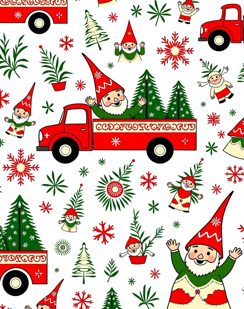 Red Gnome Truck Christmas Trees Snowflakes Rug