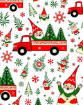 Red Gnome Truck Christmas Trees Snowflakes Rug