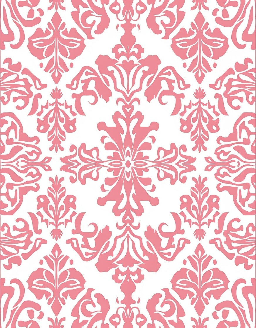 Ornate Pink Floral Damask Pattern Rug