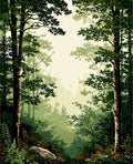 Misty Forest Scene Lush Greenery Pattern Rug
