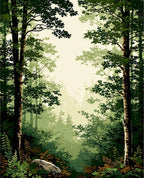 Misty Forest Scene Lush Greenery Pattern Rug