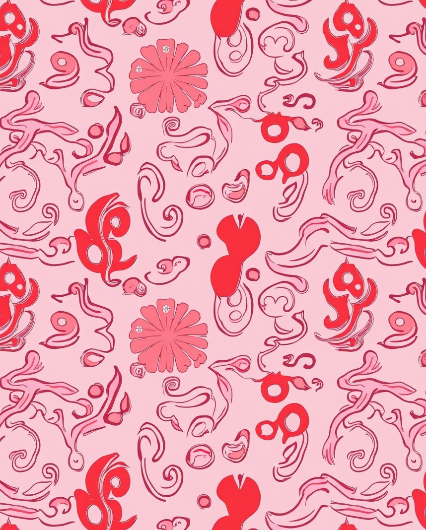 Whimsical Red Pink Swirl Abstract Rug