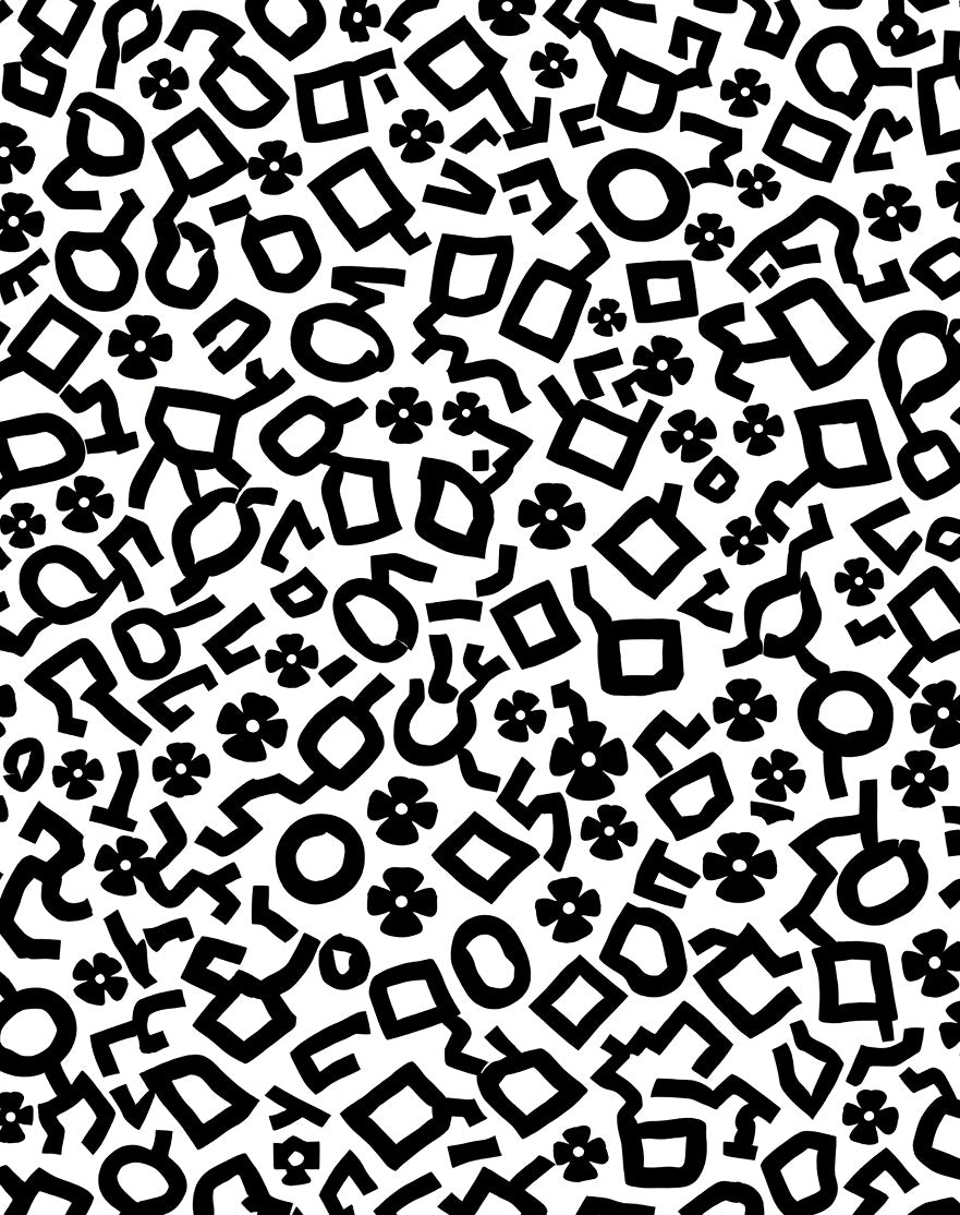 Abstract Black White Playful Shapes Rug