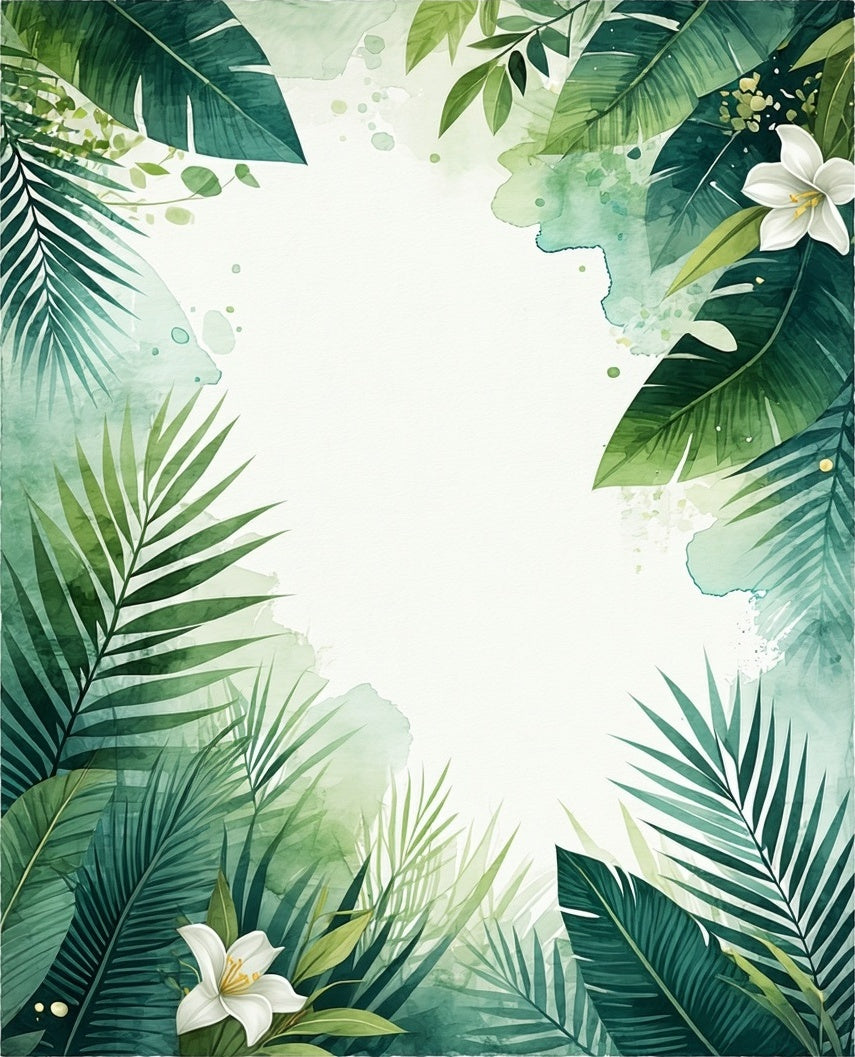 Tropical Greenery Watercolor Leaf Design Rug