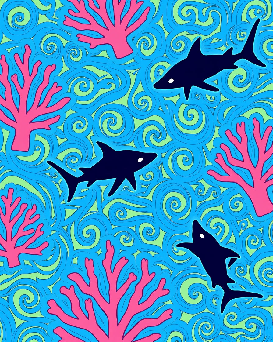 Shark Coral Wave Pattern Design Rug
