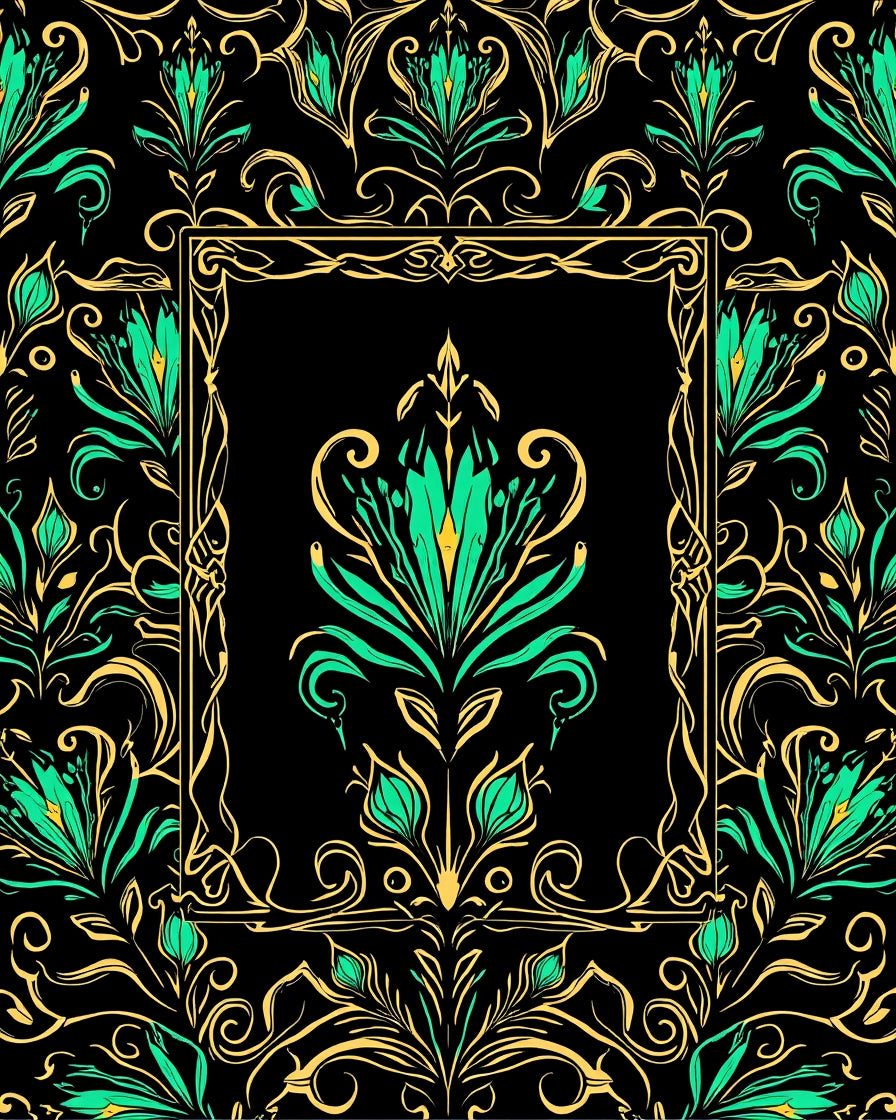 Elegant Black Floral Swirls Design Rug