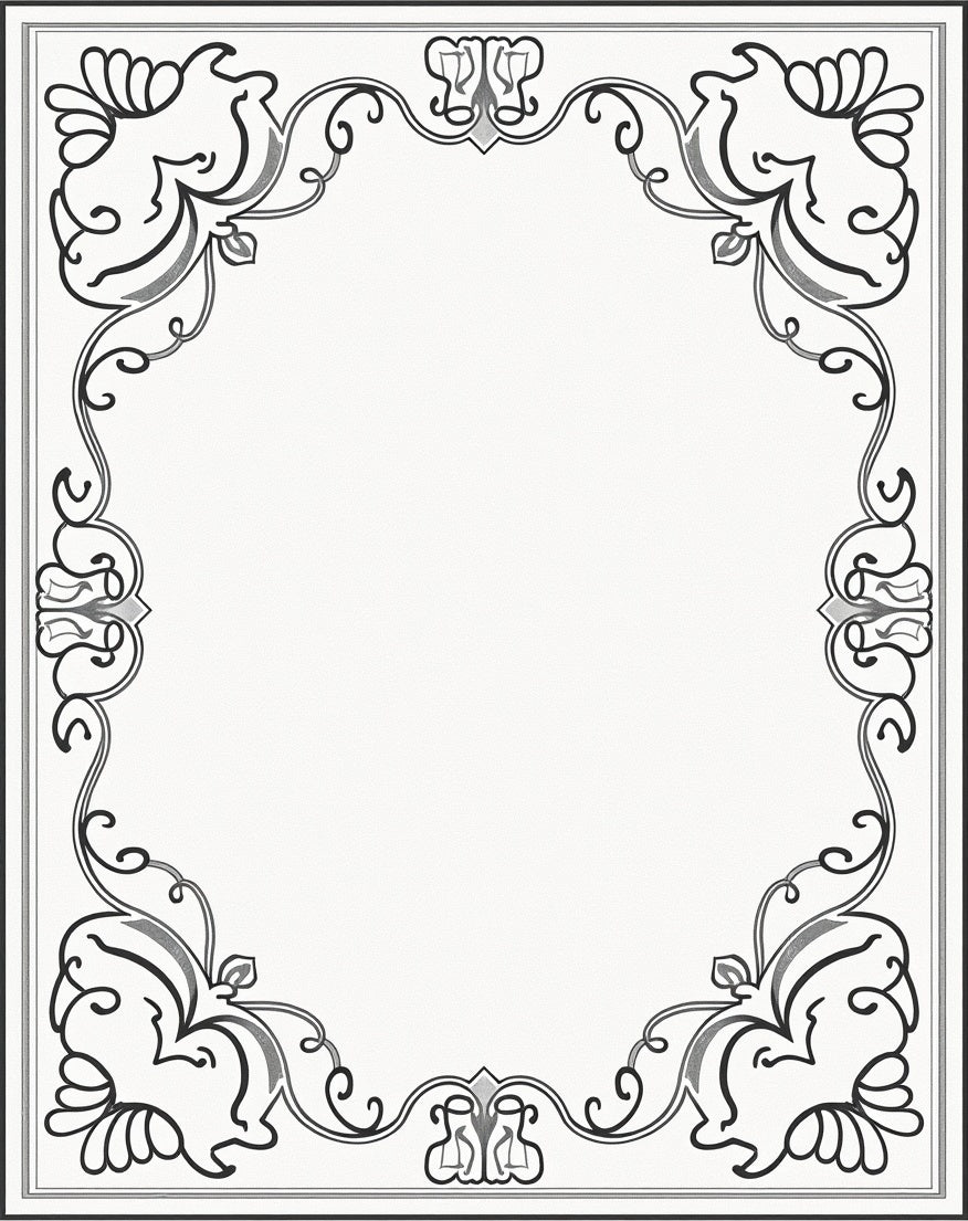 Ornate Scrollwork Black and White Frame Rug