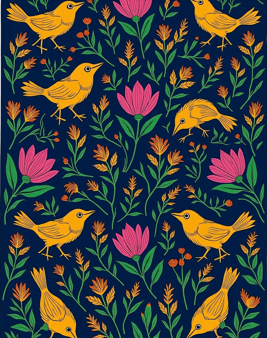 Yellow Birds Garden Pattern Rug