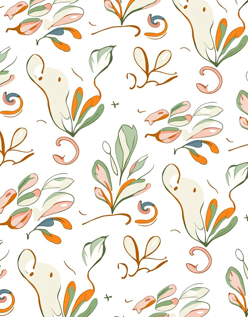 Whimsical Abstract Leafy Swirl Design Rug
