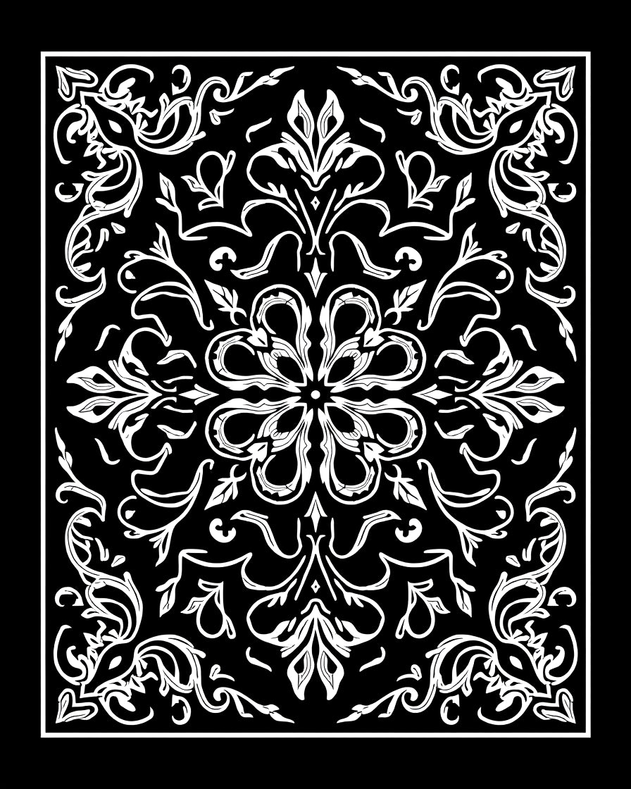 Black White Detailed Floral Medallion Rug