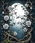 Gothic White Roses Archway Design Rug