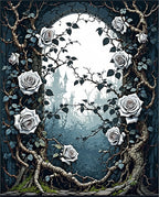 Gothic White Roses Archway Design Rug
