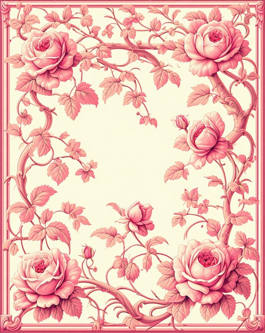 Pink Rose Floral Vine Pattern Rug