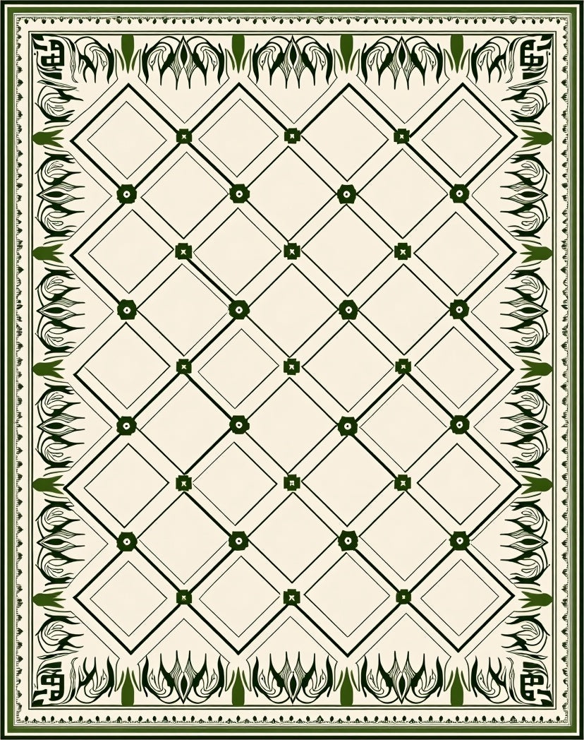 Emerald Diamond Lattice Border Rug