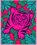 Vibrant Pink Tiger Floral Pattern Rug