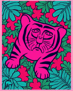 Vibrant Pink Tiger Floral Pattern Rug