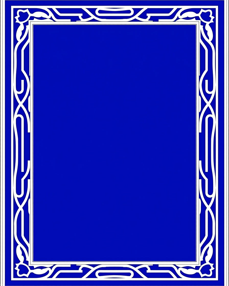 Vibrant Blue White Curving Border Rug