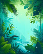 Lush Green Tropical Leaf Design Rug