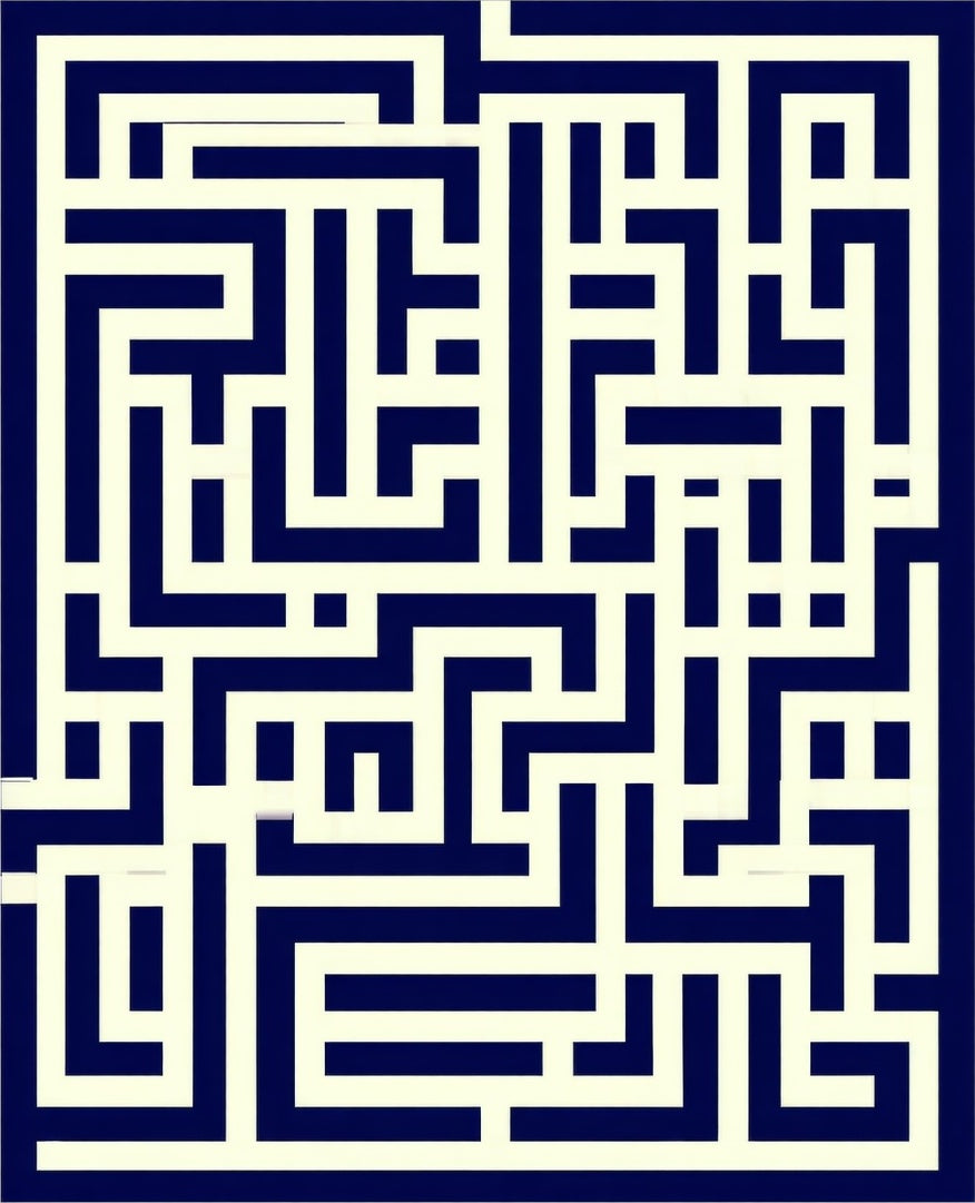 Navy Cream Geometric Maze Pattern Rug