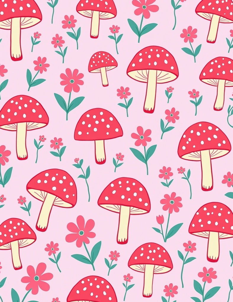 Pink Mushroom Flower Pattern Rug
