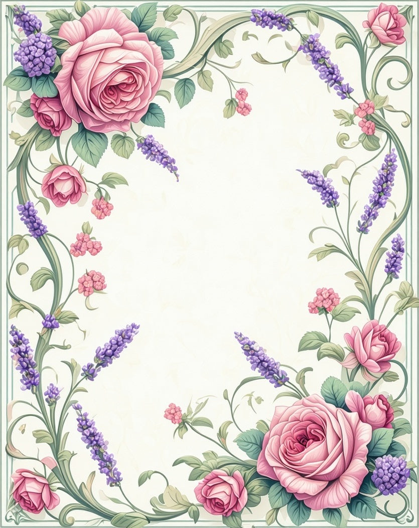 Elegant Pink Rose Lavender Floral Design Rug