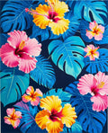 Vibrant Tropical Hibiscus Floral Pattern Rug
