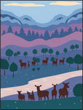 Serene Deer Mountain Landscape Rug