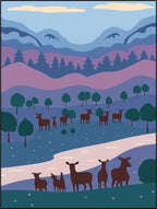 Serene Deer Mountain Landscape Rug