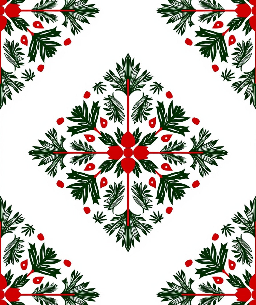 Green Red Leaf Medallion Rug