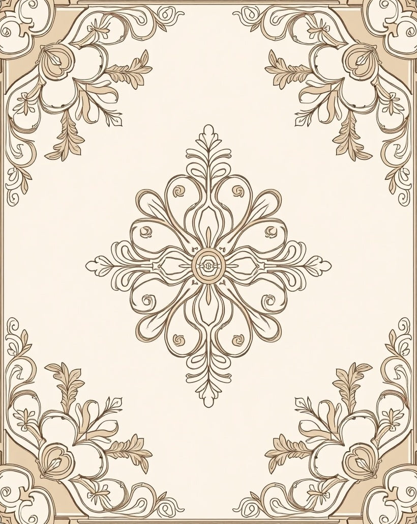Ornate Filigree Floral Scroll Pattern Rug