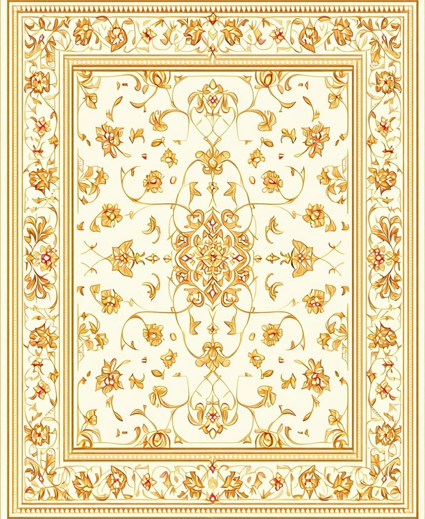 Elaborate Golden Floral Ornament Rug