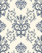 Classic Blue Floral Damask Pattern Rug