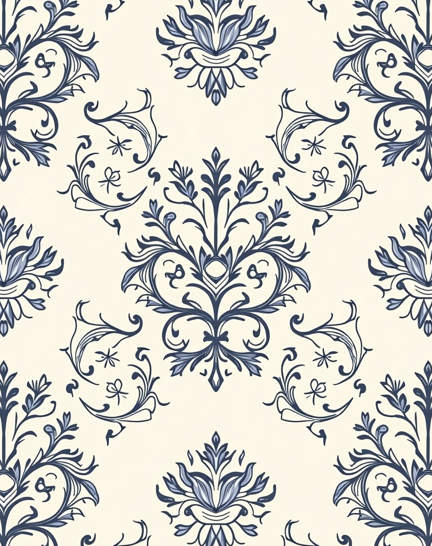 Classic Blue Floral Damask Pattern Rug