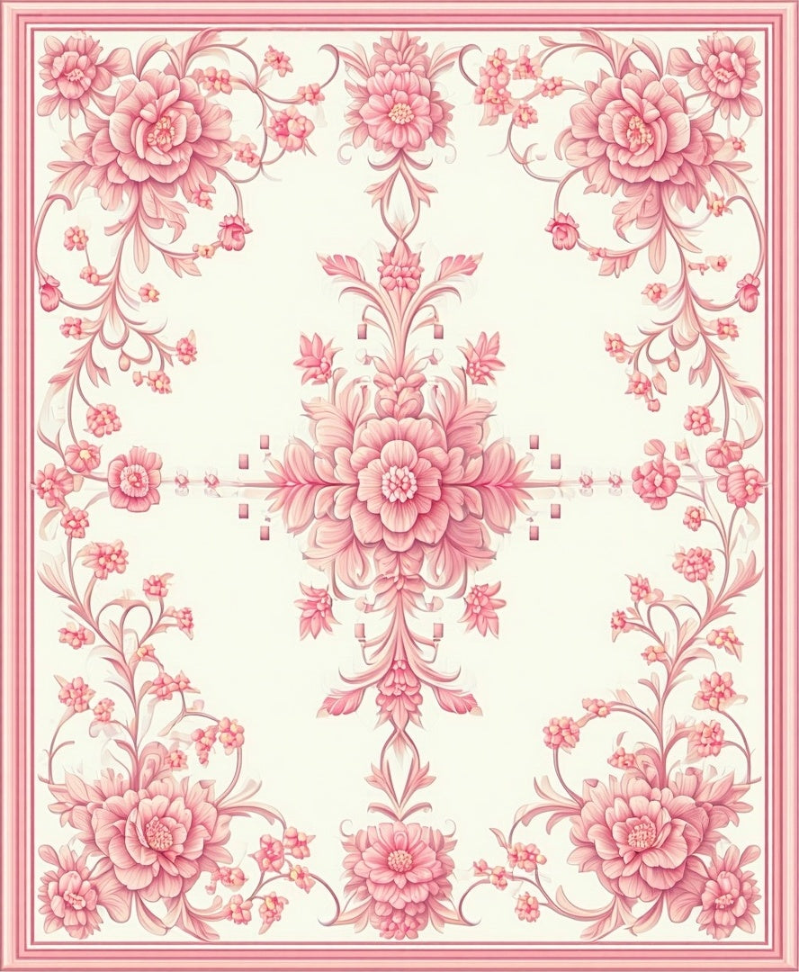 Classic Floral Patterned Rose Pink Rug