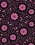 Pink Floral Outline On Black Pattern Rug