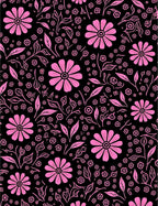 Pink Floral Outline On Black Pattern Rug