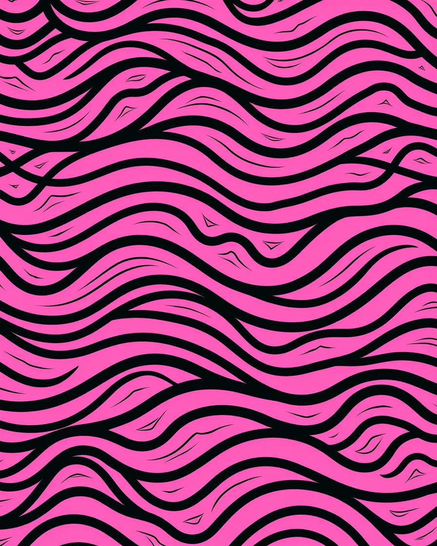 Vibrant Pink Black Wavy Lines Design Rug
