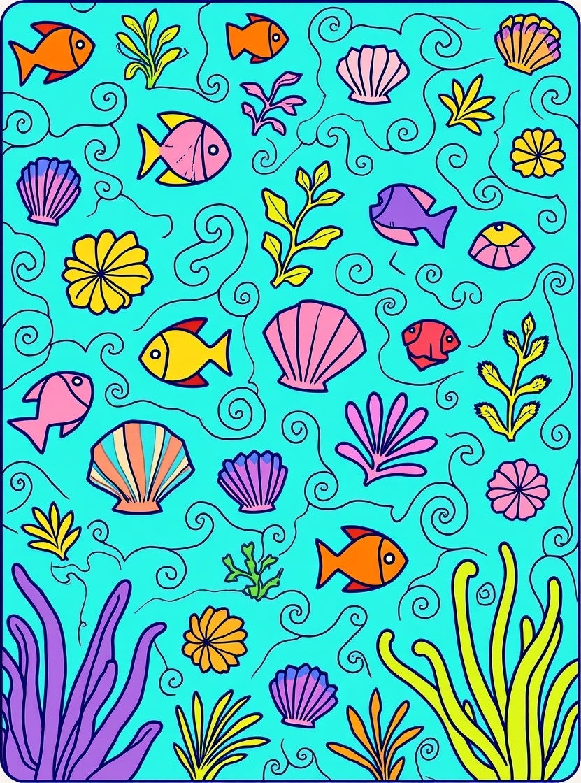 Quirky Underwater Fish and Shell Design Rug