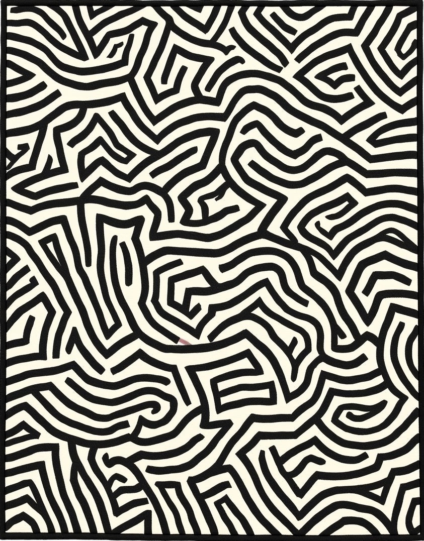Abstract Black And White Maze Pattern Rug