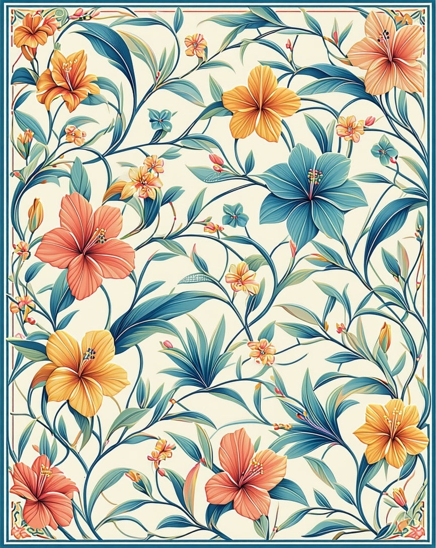 Vibrant Tropical Floral Vine Pattern Rug