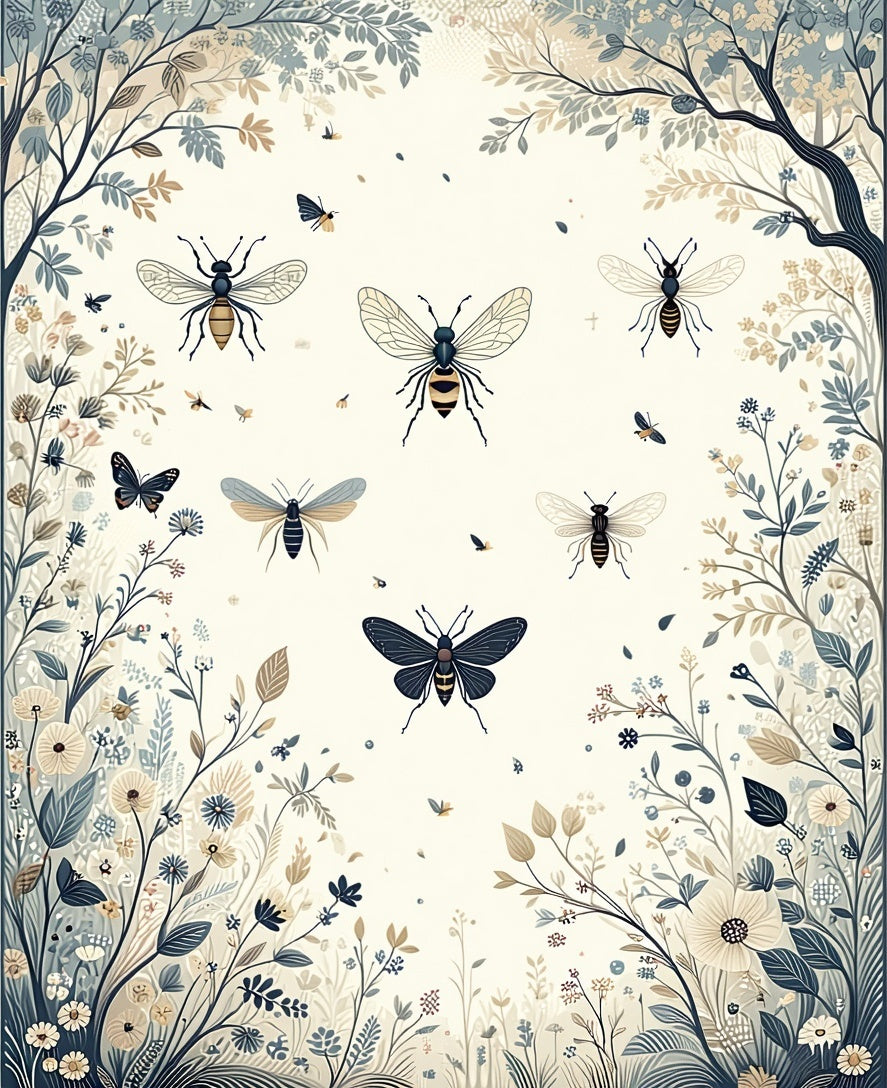 Nature Insects And Floral Pattern Rug