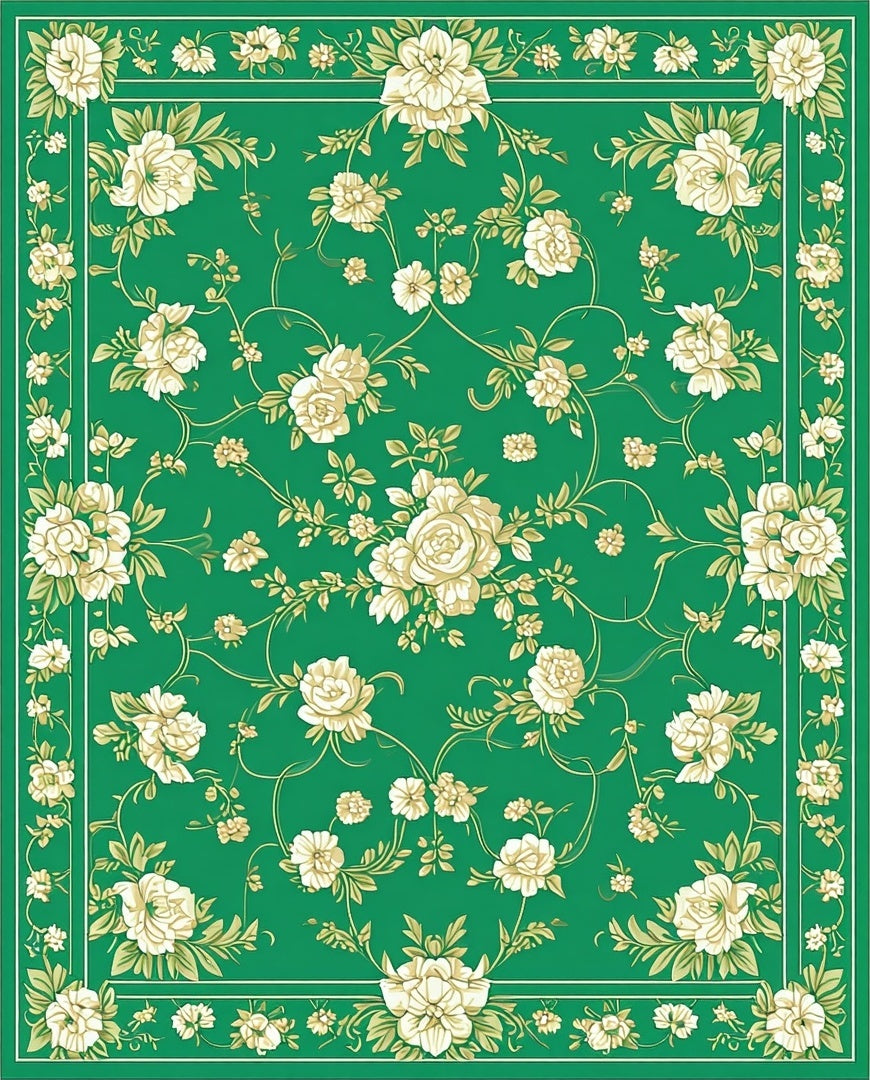 Green Floral Vines Pattern Rug