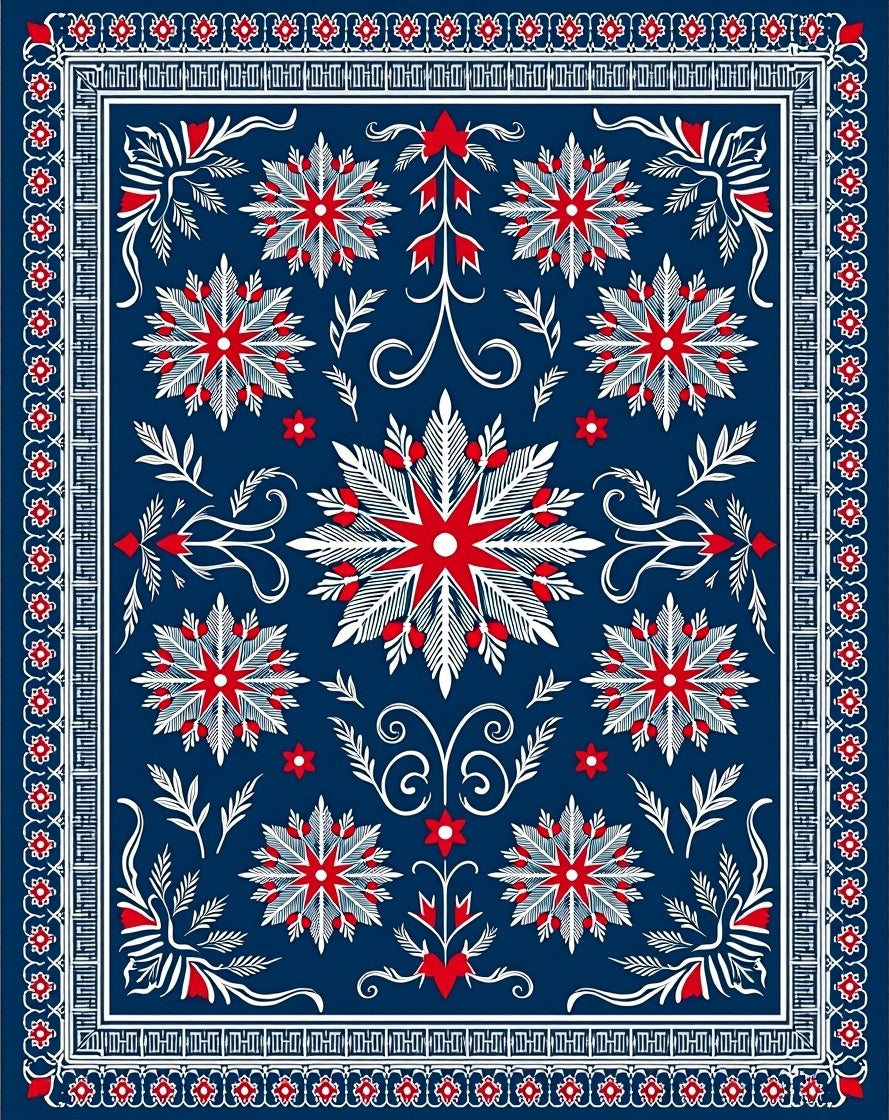 Red White Blue Floral Medallion Rug