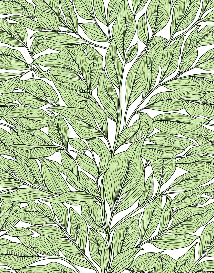 Lush Green Leaf Line Art Rug