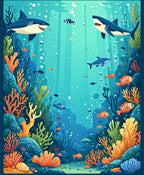 Whimsical Ocean Reef 2 Sharks Rug
