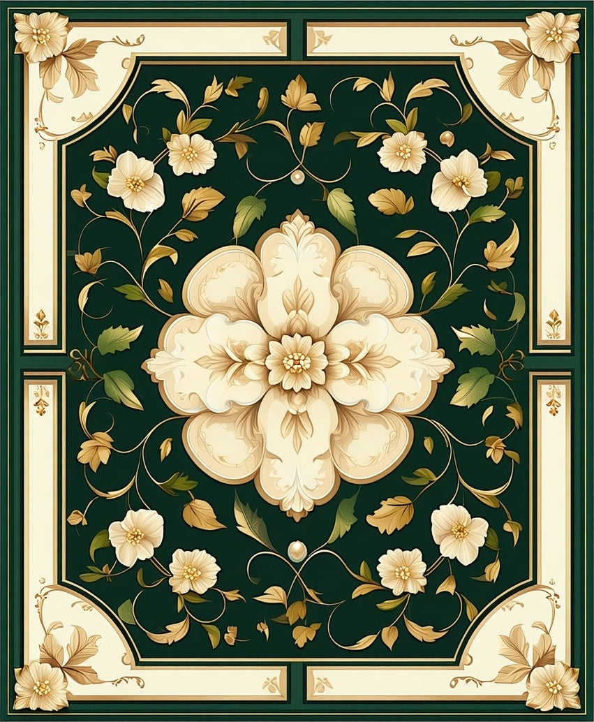 Ornate Cream Floral Patterned Rug