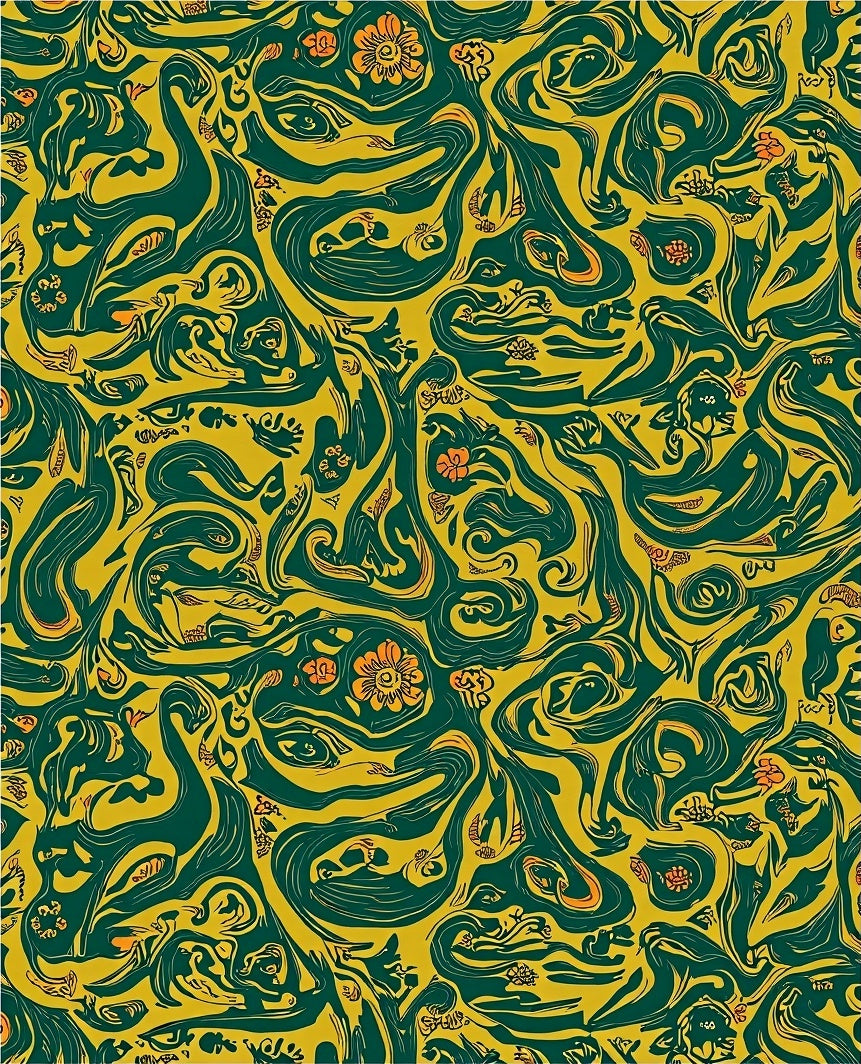 Yellow Green Abstract Swirl Pattern Rug