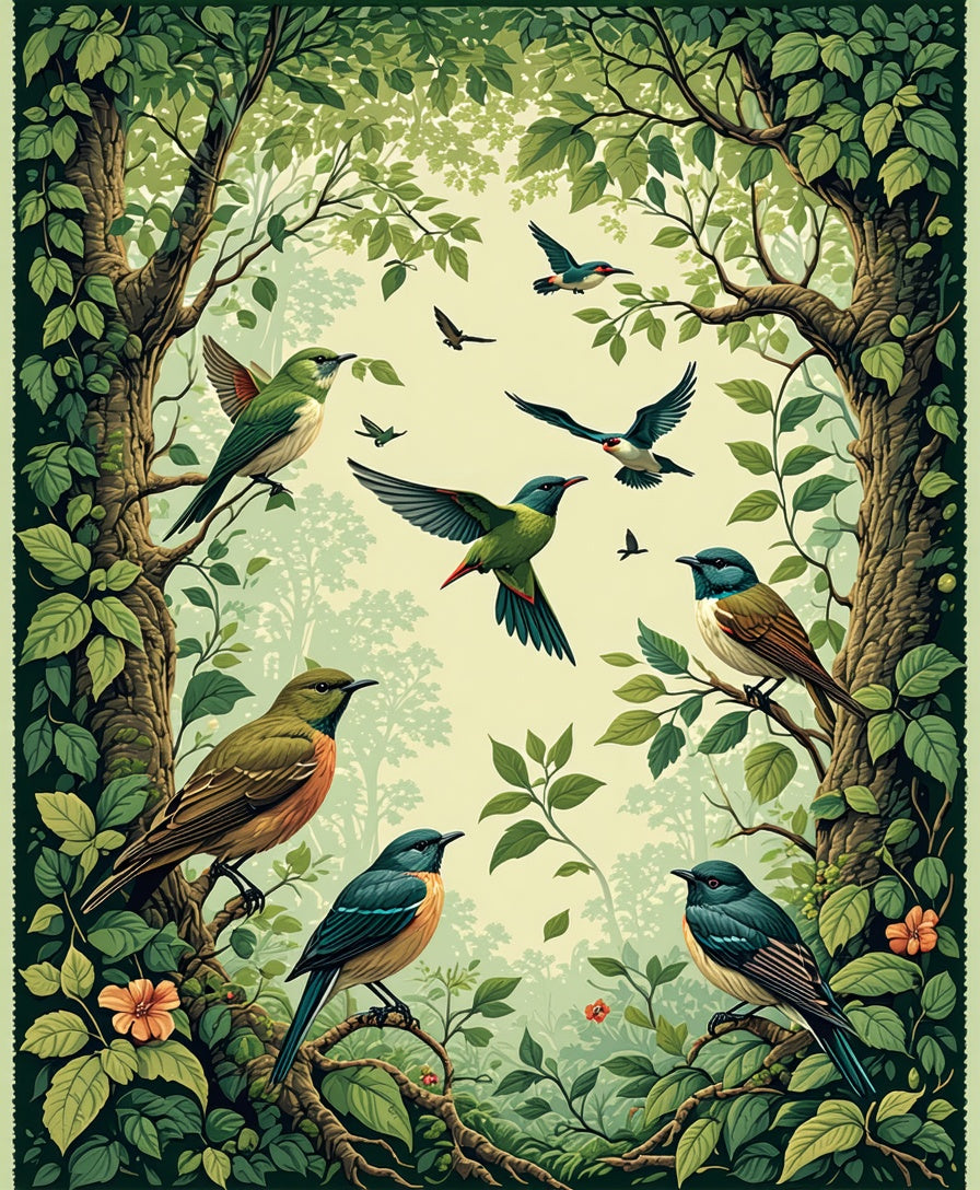 Forest Birds Lush Greenery Rug